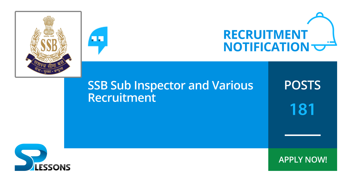 SSB Sub Inspector And Various Recruitment