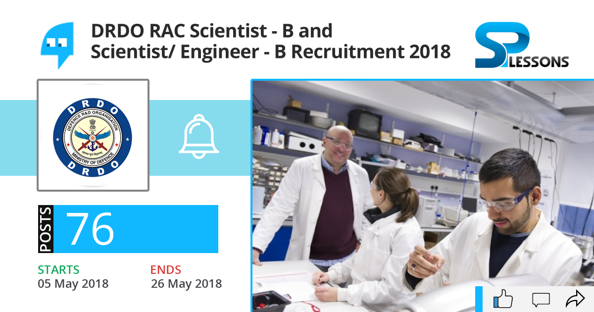 DRDO RAC Scientist B And Scientist Engineer B Recruitment